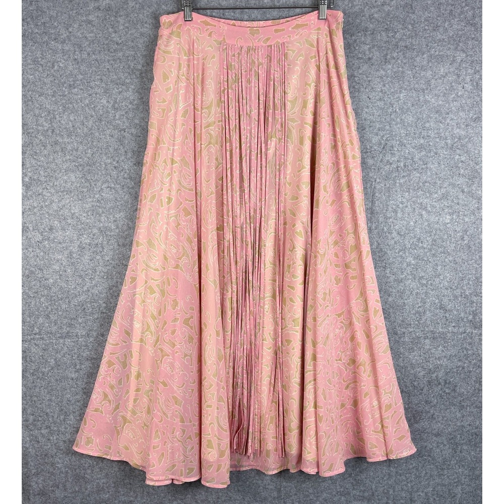Soft Surroundings Maxi Skirt Womens Large Tall LT Pink Chiffon Fringe Boho Gypsy